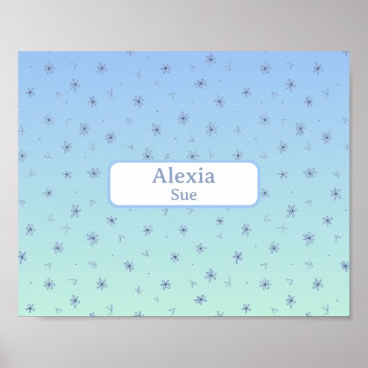 オーダーメイド名 子供部屋 インテリア ブルーズ フラワーズ ポスター (正面)