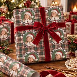 オーダーメイド子供の写真 タータンチェック クリスマス ラッピングペーパー