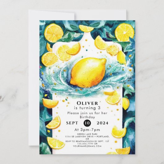 オーダーメイド子供レモン誕生日 招待状 (正面)