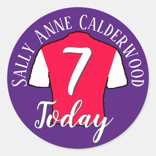 オーダーメイド子供用誕生日サッカーシャツ ラウンドシール (正面)