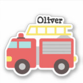 オーダーメイド子供用赤い消防車ステッカー シール (正面)