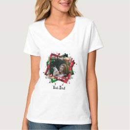 オーダーメイド家族ペット写真クリスマスフレームTシャツ Tシャツ