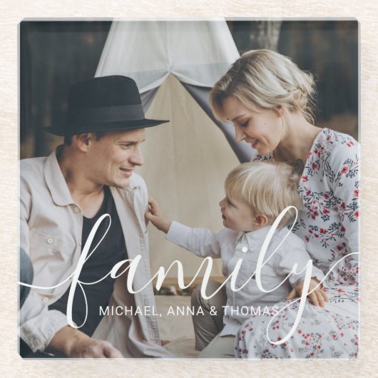 オーダーメイド家族写真　オリジナル名入り ガラスコースター (正面)