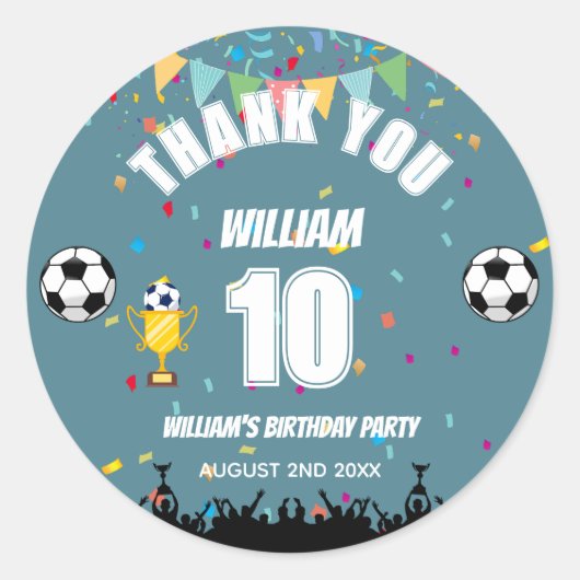 オーダーメイド少年サッカー誕生日ステッカー ラウンドシール (正面)