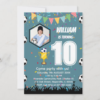オーダーメイド少年サッカー誕生日招待状カード サンキューカード