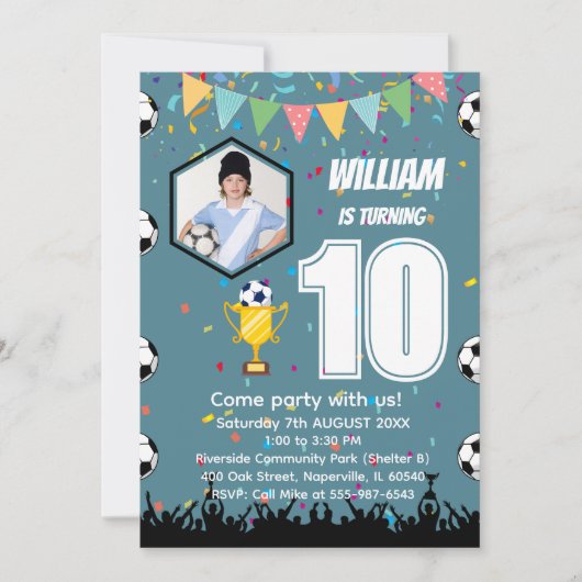 オーダーメイド少年サッカー誕生日招待状カード サンキューカード (正面)
