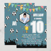 オーダーメイド少年サッカー誕生日招待状カード サンキューカード (正面/裏面)