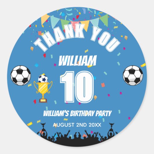 オーダーメイド少年サッカー 誕生日ステッカー ラウンドシール (正面)