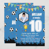 オーダーメイド少年サッカー 誕生日招待状カード サンキューカード (正面/裏面)