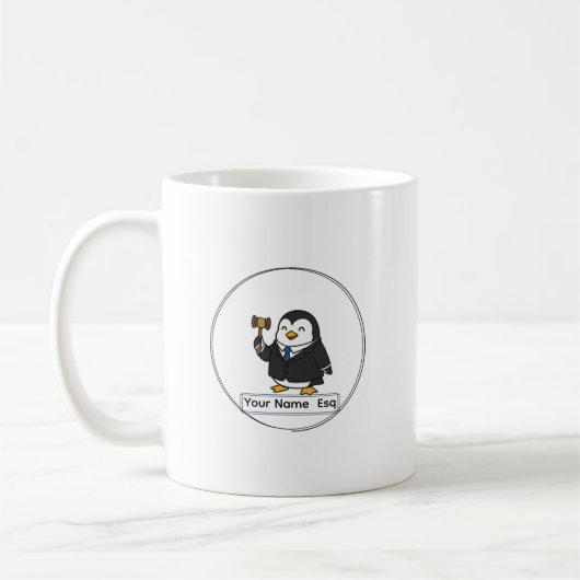 オーダーメイド弁護士エスキュー・ペンギン陶器容器 コーヒーマグカップ (左)