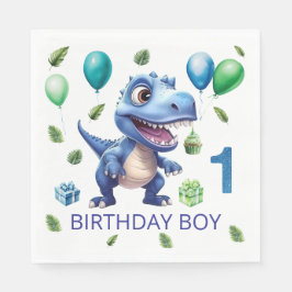 オーダーメイド恐竜パーティー紙ナプキン 1歳の誕生日 スタンダードランチョンナプキン