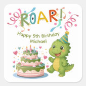 オーダーメイド恐竜5歳の誕生日ステッカー スクエアシール (正面)
