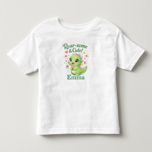 オーダーメイド恐竜 誕生日ガールTシャツ トドラーTシャツ (正面)