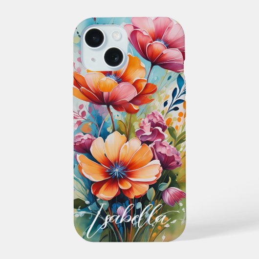 オーダーメイド携帯ケース 花柄デザイン iPhone 15ケース (裏面)