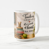オーダーメイド教師名入りマグカップ、Teaching+is+a+Work コーヒーマグカップ (正面右)