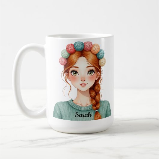 オーダーメイド毛糸と編み物ガールマグ コーヒーマグカップ (左)