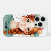 オーダーメイド毛糸と編み物女子iPhone 15 Pro iPhoneケース (裏面横)