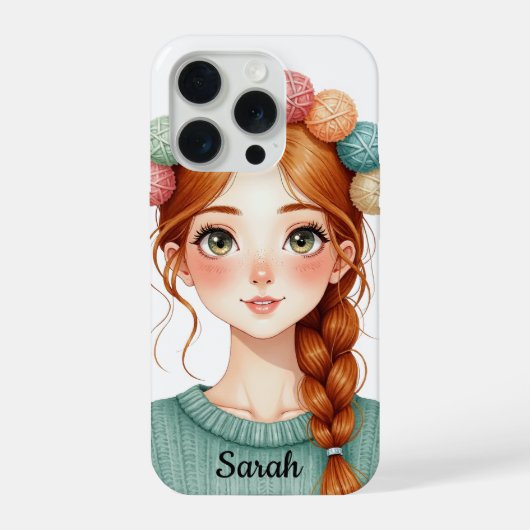 オーダーメイド毛糸と編み物女子iPhone 15 Pro iPhoneケース (裏面)
