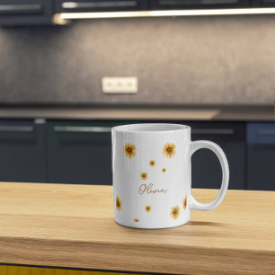 オーダーメイド水彩ひまわり コーヒーマグカップ