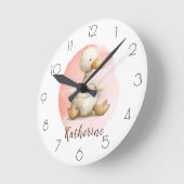 オーダーメイド水彩ダック子供部屋ガールズルーム ラウンド壁時計 (傾斜)