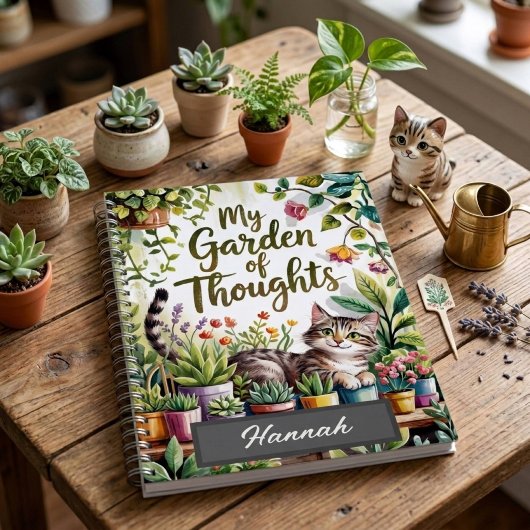 オーダーメイド水彩猫植物愛好家のジャーナル ノートブック