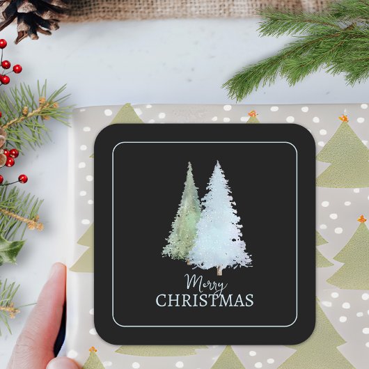 オーダーメイド水彩画 ノルディック ウィンター ブラック クリスマス スクエアシール