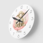 オーダーメイド水彩羊子供部屋ガールズルーム ラウンド壁時計 (傾斜)