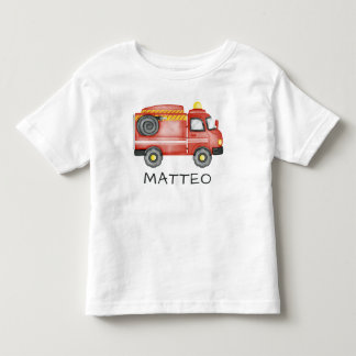 オーダーメイド消防車、かわいい名前入り消防士 トドラーTシャツ