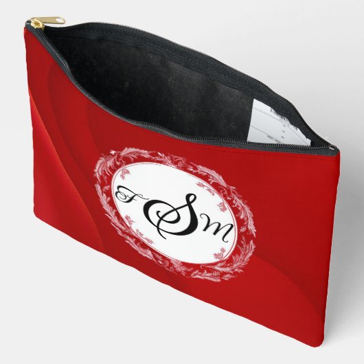 オーダーメイド無地赤コスメティックポーチ アクセサリーポーチ (見開き)