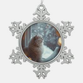 オーダーメイド猫写真クリスマスオーナメント  スノーフレークピューターオーナメント