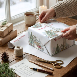 オーダーメイド絵本風コテージのクリスマス ラッピングペーパー