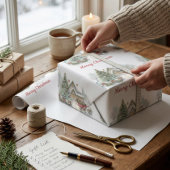 オーダーメイド絵本風コテージのクリスマス ラッピングペーパー