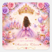 オーダーメイド絵本風プリンセスの誕生日 スクエアシール (正面)