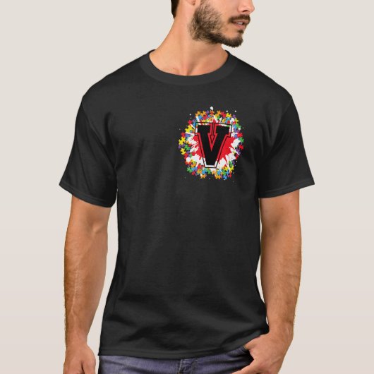 オーダーメイド自閉症啓発イニシャルVレターモン Tシャツ (正面)