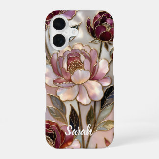 オーダーメイド芍薬スマホケース アプリコットゴールドの花 iPhone 16ケース