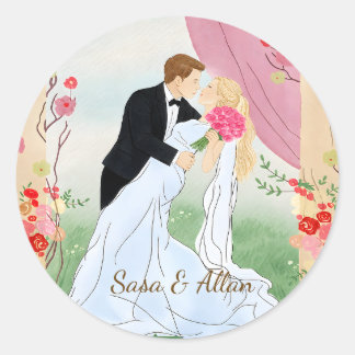 オーダーメイド花嫁+花婿の結婚式ステッカー | カスタム ラウンドシール