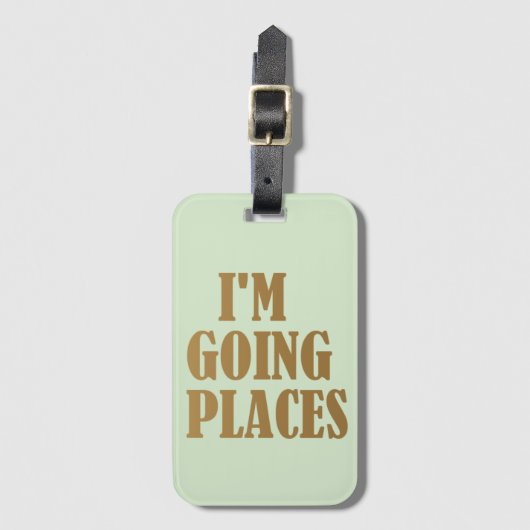オーダーメイド薄緑色ゴールド I'm Going Places ラゲッジタグ (正面縦)