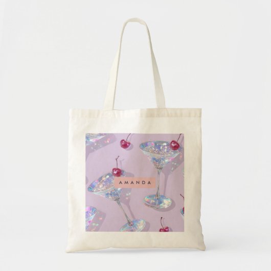 オーダーメイド虹色マティーニグラススパンコール付属 トートバッグ (正面)