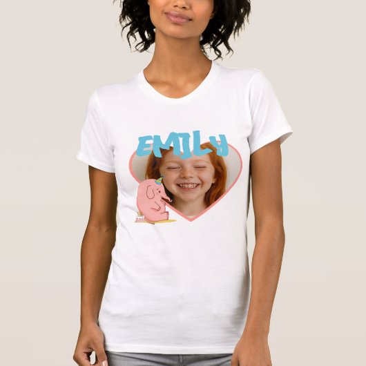 オーダーメイド誕生日フォトTシャツ – かわいい象 Tシャツ (正面)