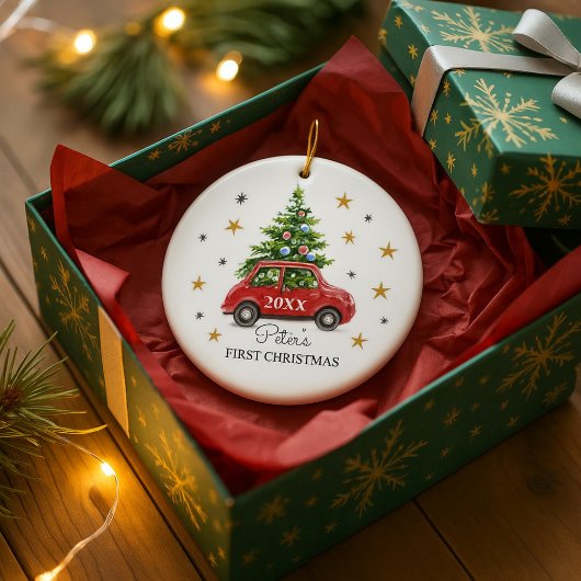 オーダーメイド赤ちゃんの最初のクリスマスフォト セラミックオーナメント