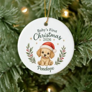 オーダーメイド赤ちゃんの最初のクリスマス"子犬" セラミックオーナメント