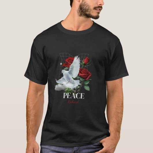 オーダーメイド鳩薔薇黒ダークTシャツデザイン Tシャツ (正面)