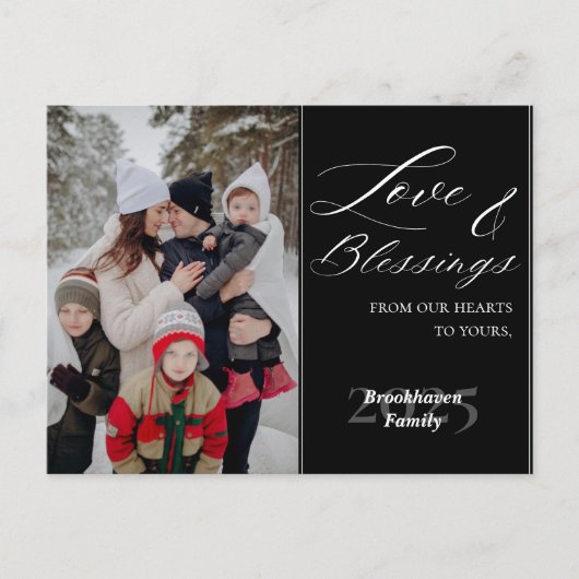 オーダーメイド1枚 写真付き 豪華スクリプト 家族名 年 シーズンポストカード (正面)