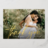 オーダーメイド2 ウェディングフォト ありがとう スクリプト ゴールド 箔招待状 (正面)