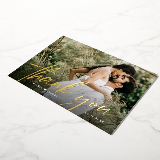 オーダーメイド2 ウェディングフォト ありがとう スクリプト ゴールド 箔招待状 (回転した状態)