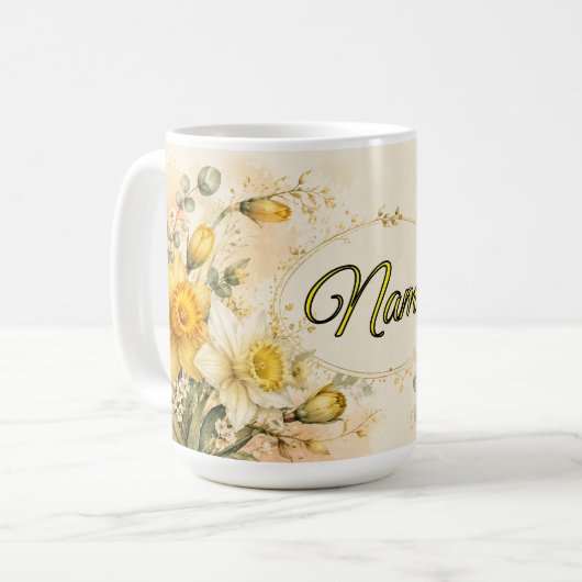 オーダーメイド3月誕生花 水仙 コーヒーマグカップ (正面左)