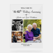 オーダーメイド3枚の写真付き結婚65周年記念ウェルカム アクリルサイン (正面)
