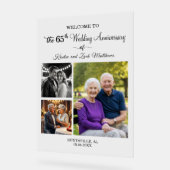 オーダーメイド3枚の写真付き結婚65周年記念ウェルカム アクリルサイン (傾斜)