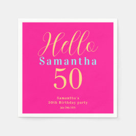 オーダーメイド50歳の誕生日ホットピンクパーティー スタンダードカクテルナプキン