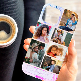 オーダーメイド6枚フォトコラージュ紫のピンク大理石 iPhone 13 PRO MAXケース
